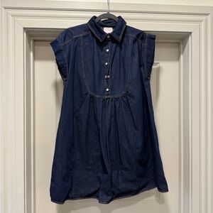 Cap sleeve pearl snap denim dress